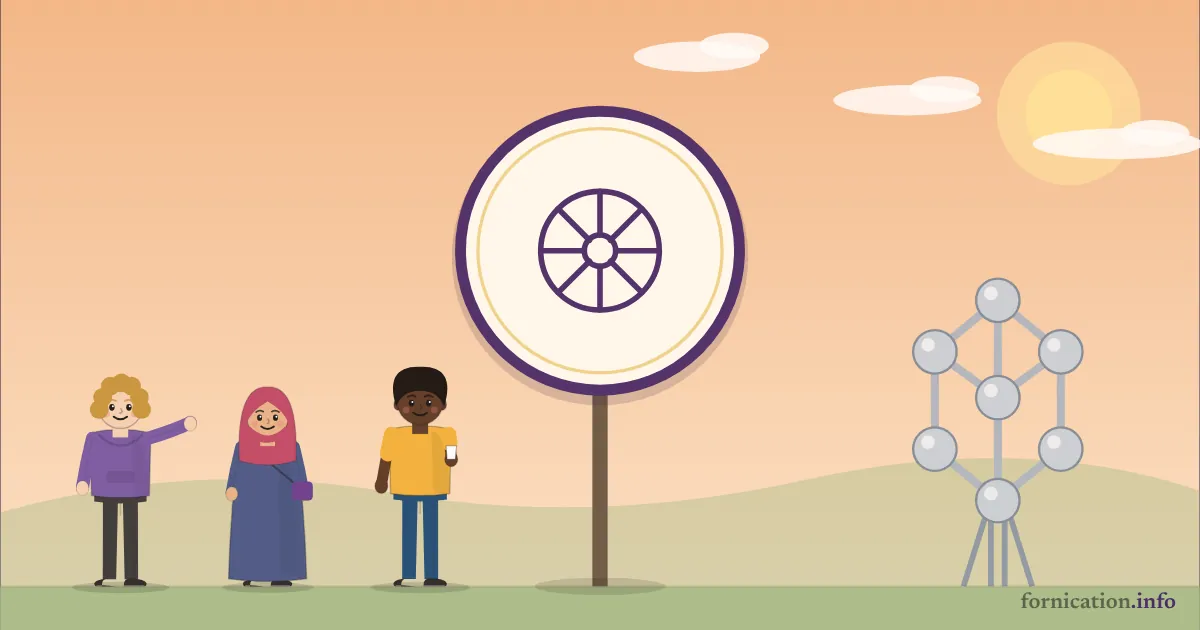 Couverture illustrée : la roue du dharma sur une carte (Belgique)