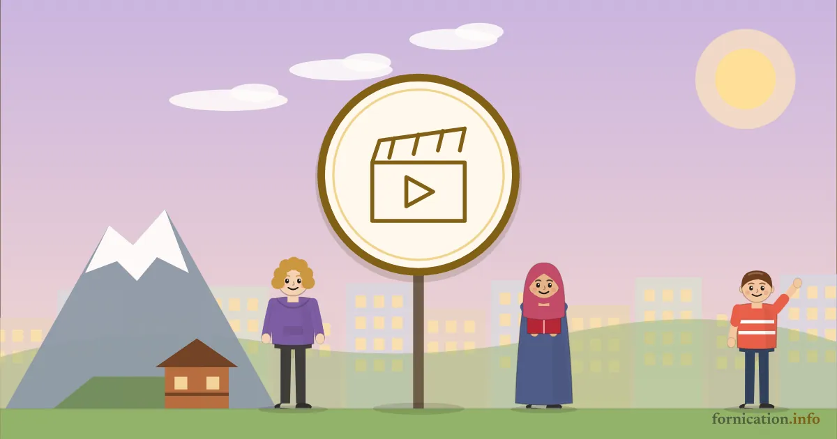Illustration : un médaillon avec un clap de cinéma, devant le Cervin, entouré de passants d'aujourd'hui