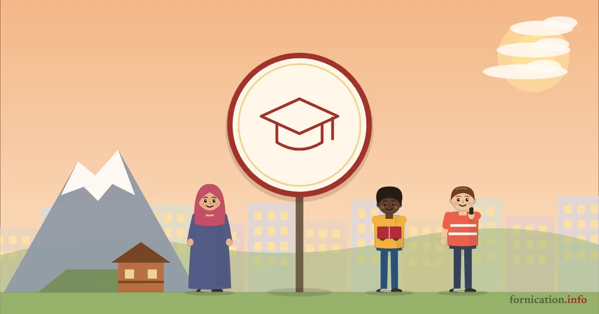 Illustration : un médaillon avec une toque de diplômé, devant le Cervin, entouré de passants d'aujourd'hui